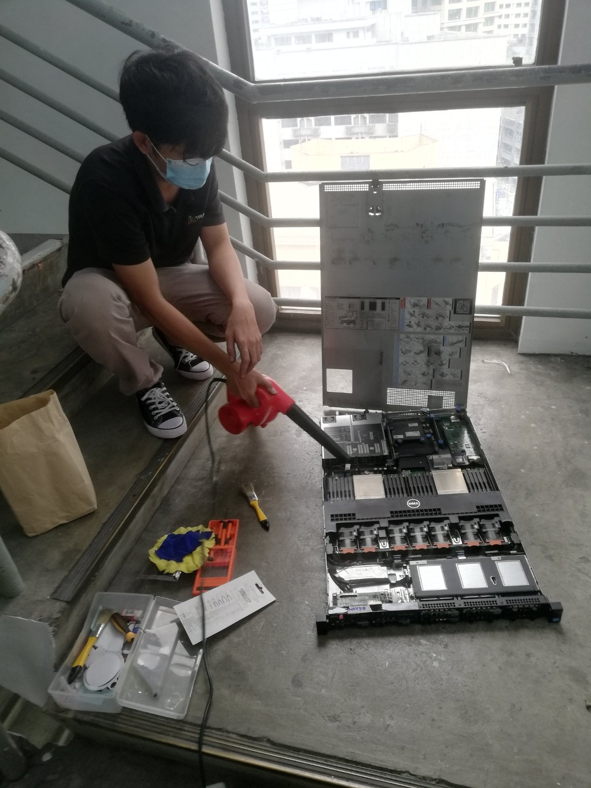 Cleaning PC components.